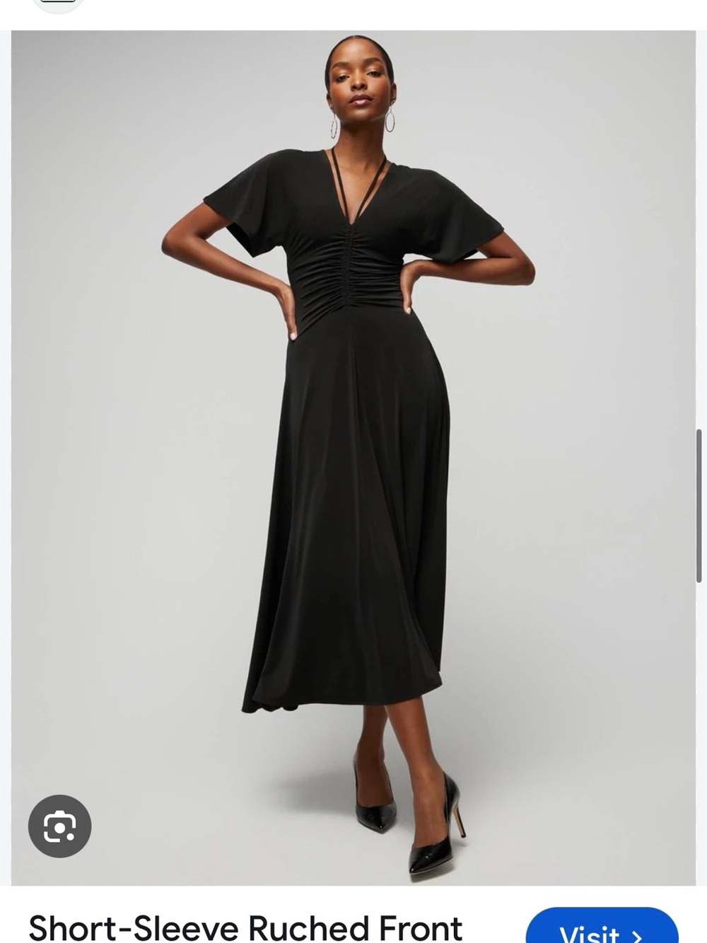 White House Black Market Black Ruched V-Neck Midi Dress
